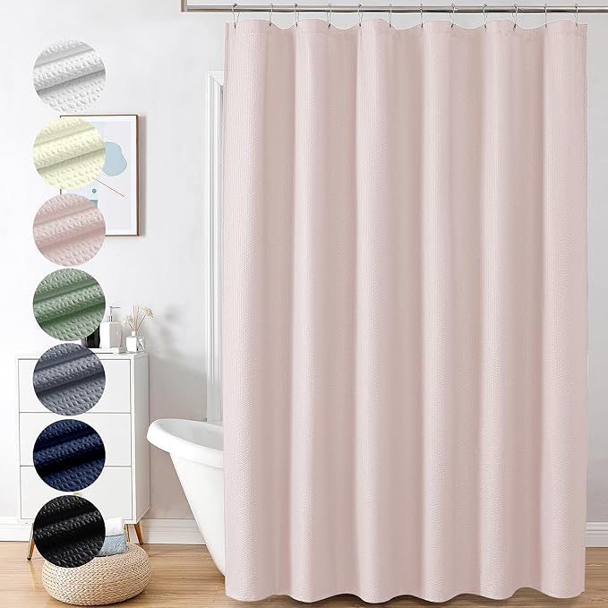 OVZME Berry Pink Extra Long Shower Curtain 72 x 84 Inch, 3D Embossed Textured Fabric Shower Curtain for Bathroom, Hotel Spa Bathroom Curtains, Water Repellent Machine Washable