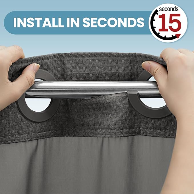 EUTXL Heavyweight No Hook Shower Curtain with Liner, Charcoal Grey,71x86 | Snap in Liner, 256GSM Thick Waffle Fabric, Hotel Luxury Spa, Corner Magnets, Quick Dry, Waterproof & Washable, Extra Long