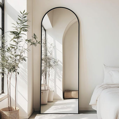 NEWBULIG Arched Full Length Floor Mirror 58"x19", Body Standing Mirror | Wall Hanging or Leaning, Shatter-Proof Glass, Aluminum Alloy Frame with Stand, Home Decor Bedroom, Black