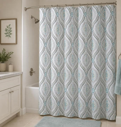 Beige Floral Damask Paisley Fabric Bathroom Shower Curtain, 70" x 72" | Elegant Modern Fabric with Hues of Beige Green Taupe, Luxury Hotel Rustic Boho Farmhouse Décor
