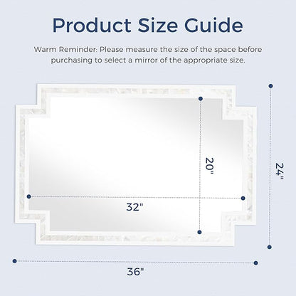 Tanmicoshomy 24 x 36 Inch Rectangle Bathroom Mirrors for Wall, White Shell Framed Decorative Mosaic Mirror for Bedroom, Living Room or Entryway, Wall Mounted Horizontal or Vertical