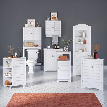 RiverRidge Brookfield Over the Toilet Spacesaver Medicine Cabinet, White | Bathroom Storage, Adjustable Shelves, Plantation-Style Shutter Doors, Rectangular Handles, Linen Storage Cabinet Organizer