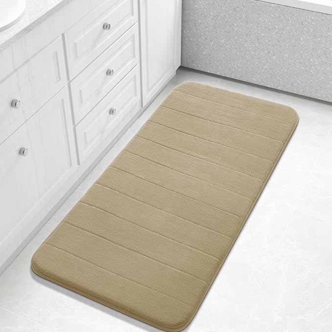 Yimobra Long Bath Mat 44"x24", Super Soft Quick Dry Memory Foam Bathroom Rug, Water Absorbent, Non Slip Backing Machine Washable for Tub Shower, Thick Comfort Support, Pale Khaki