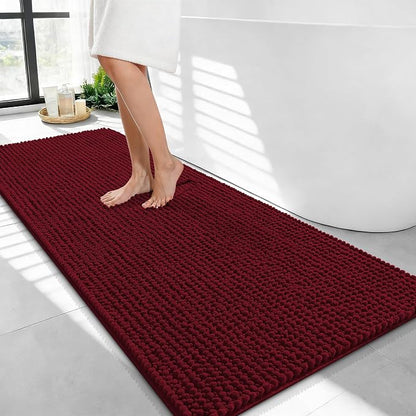 OLANLY Thick Chenille Bathroom Runner Rugs Mats 44x24, Burgundy | Soft Absorbent Bath Rugs, Rubber Backing, Machine Wash Dry, Bath Mats for Bathroom, Tub and Shower, Home Decor Accessories
