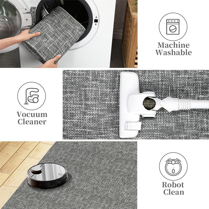 Garvee Washable Rugs 10x13 Modern Area Rugs for Living Room Non Slip Non Shedding Solid Color Textured Rug, Stain Resistant Low Pile Minimalist Carpet for Dining Room Nursery, Grey | Modern Non Slip Non Shedding Neutral Textured Stain Resistant Low Pil...