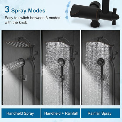 Hibbent Metal 10" High Pressure Rain Shower Head Combo, Oil-Rubbed Bronze | cUPC Certified Rainfall Shower Head with handheld 10 Sprays, 16'' Adjustable Extension Arm, 71'' Hose, Showerhead Holder