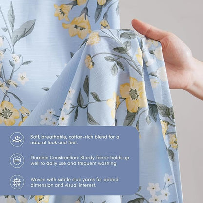 Martha Stewart Meadow Floral Extra Long Shower Curtain, 72 x 84, Blue | Adds Privacy, Machine Washable, Farmhouse, OEKO-TEX Certified, Cotton-Rich Slub Texture