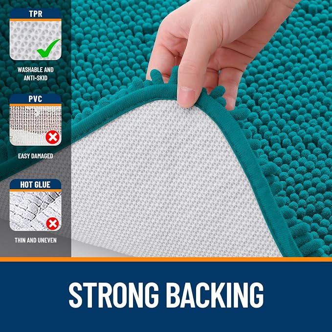 OLANLY Toilet Rugs U-Shaped 20x20, Soft Absorbent Chenille Contour Rugs | Deep Lake, Quick-Drying Rubber Backing, Machine Washable Non-Slip Shaggy Bathroom Mat for Toilet, Home Decor Accessories