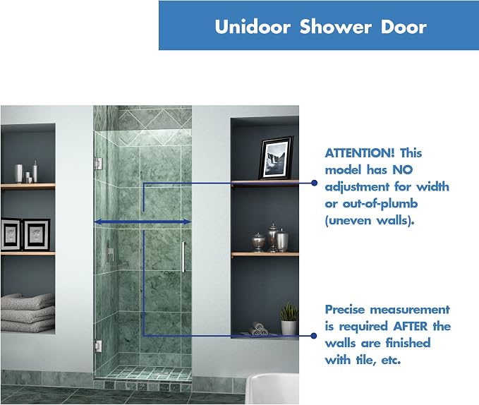 DreamLine Unidoor 24 inch W x 72 inch H Frameless Hinged Shower Door in Chrome