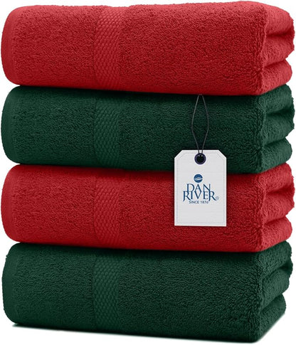 DAN RIVER 600 GSM Cotton Large Bath Towels Set of 4, 27 x 54 Inches | Larger & Lighter Weight Towels for Bathroom - Highly Absorbent & Quick Dry 100% Cotton Bath Towel Set for Home, Spa & Hotel