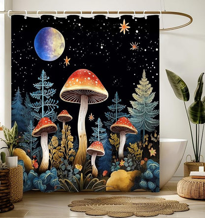 Shower Curtain for Bathroom Stall Boho Modern Cute Aesthetic Decorative Girly Waterproof Unique Mushroon Plants Girls Chic Print Design Teen Pretty Women Cortinas de Baño Bathtub 72 x72 Inch