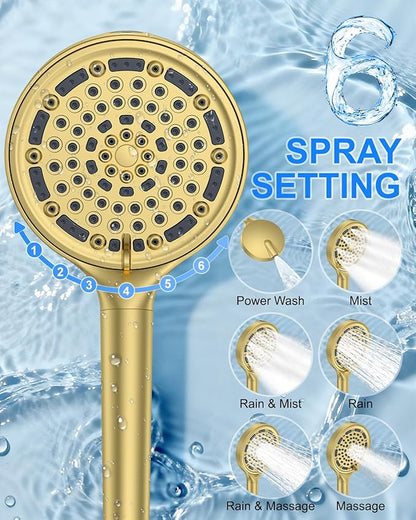 Brushed Gold Shower System Set - Complete with Valve Kit, Rainfall & Filtered Handheld Shower Head spray, Modern Bathroom Fixtures