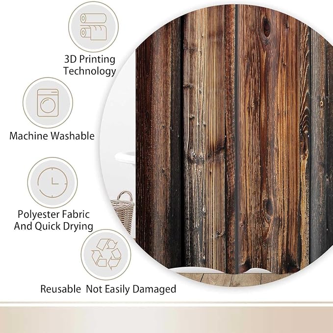 Rustic Shower Curtain Set, Rustic Barn Door Shower Curtain, Farmhouse Waterproof Cloth Bathroom Sets, Vintage Wooden Board Brown Fabric Bathroom Curtains with Hooks, 60"x72"