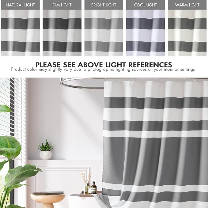 Madison Park Spa Waffle Shower Curtain for Bathroom, 72 x 72, Charcoal | Striped, Pieced Fabric Design, 3M Scotchgard Moisture Management, Hotel Quality, Modern, for Bathroom, OEKO-TEX Certified