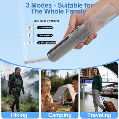 Electric Portable Bidet Toilet Aids Wiper Tool Set, Gray | 2-in-1 travel hygiene kit 15.7" extended length wiping tools 1600mAh Long-lasting Battery USB-C Rechargable IPX7 Waterproof