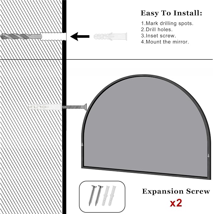 Arched Bathroom Mirror 30" W x 25" H, Bathroom Mirror for Over Sink, Wide Wall Vanity Mirror with Aluminum Frame & Tempered Glass, Ideal for Mantel, Entryway, Bedroom, Living Room, Black