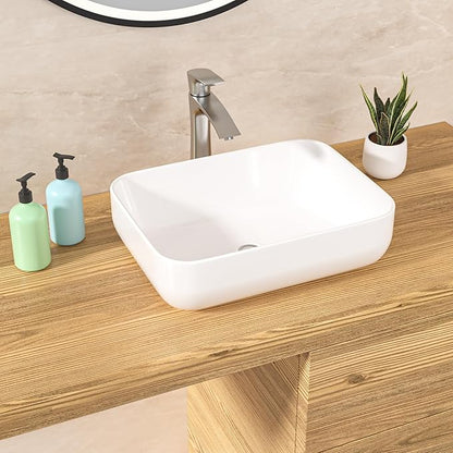 Lordear Vessel Sink Rectangle 20"x15" Bathroom Sink Rectangular Modern Above Counter Bathroom Sinks White Porcelain Ceramic Vessel Vanity Sinks Art Basin
