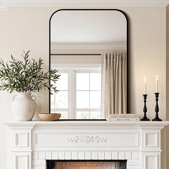 Bathroom Vanity Mirror for Wall 28x40 Inch Black Metal Framed | HD Tempered Glass, Bathroom Mirror for over Sink, Living Room, Bedroom, Entryway, Mantel, Fireplace Decor