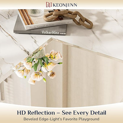 Keonjinn 48 x 30 Inch Bathroom Mirror Beveled, Rectangle Frameless Mirrors for Over Sink, Shatterproof, Modern Decorative for Living Room, Entryway, Bedroom, Horizontal/Vertical