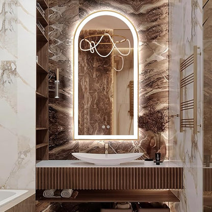 Arched LED Bathroom Mirror, 48"x24" Arch Backlit Vanity Mirror with Lights, Frontlit, Dimmable, 3 Colors, Memory Function, Anti-Fog Smart Mirror, Gold Frame, Shatterproof, UL Listed