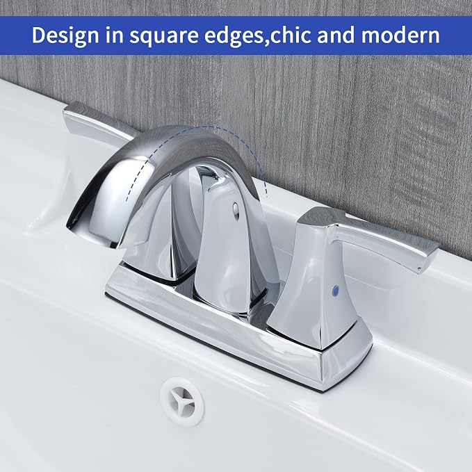 VXV Chrome Bathroom Faucet, 2 Handles Low Arc Bathroom Sink Faucets, 4 Inch Centerset Bath Lavatory Faucets with Pop-up Drain & Supply Lines (CP)