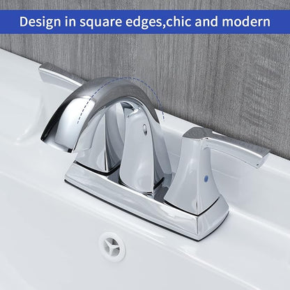 VXV Chrome Bathroom Faucet, 2 Handles Low Arc Bathroom Sink Faucets, 4 Inch Centerset Bath Lavatory Faucets with Pop-up Drain & Supply Lines (CP)