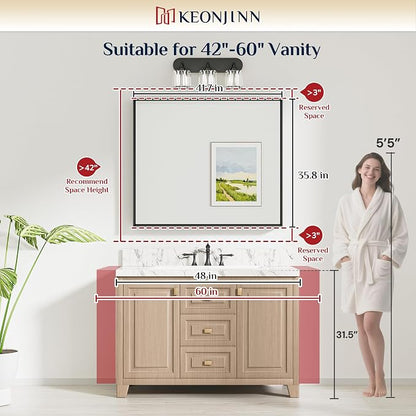 Keonjinn 42 x 36 Inch Brushed Nickel Bathroom Mirrors for Over Sink | Metal Frame, Rectangular Mirrors for Wall, Anti Rust, Rustic Bathroom Vanity Mirror, Safety HD Tempered Glass, Square Corner
