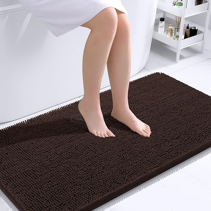 OLANLY Bathroom Runner Rugs 44x24, Extra Soft Absorbent Chenille Bath Rugs | Brown, Quick-Drying Rubber Backing, Machine Washable Long Bath Mat for Bathroom Floor, Tub and Shower, Home Decor Accessories