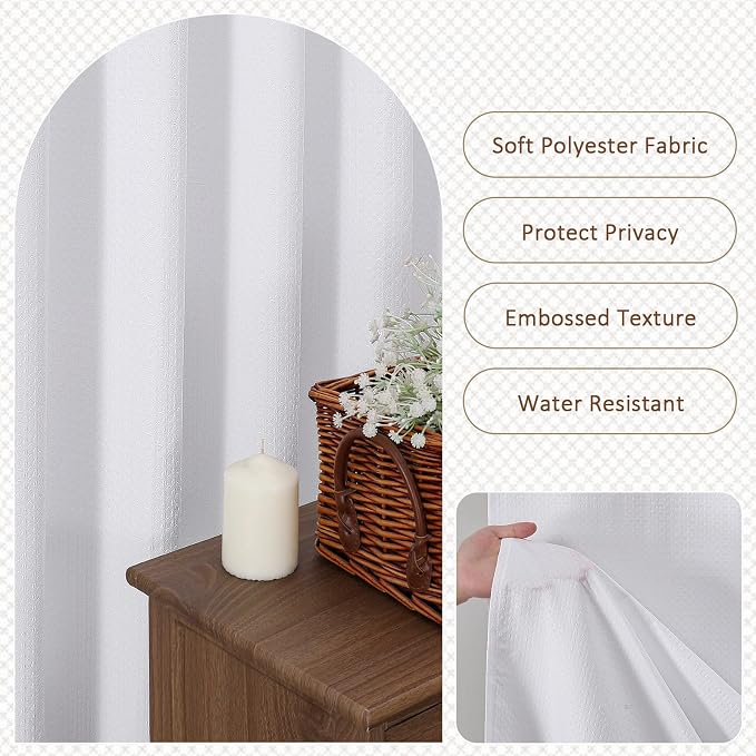 White Shower Curtain 72 Inch Length 1 Piece, Waffle Embossed Textured Soft Fabric Hotel Shower Curtain for Bathroom, Modern Polyester Water Repellent Machine Washable Bath Decor, 72Wx72L Inches