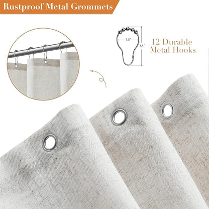 Extra Long Linen Shower Curtain for Bathroom 80 Inch Boho Color | Weighted Fabric Bath Curtains with Hooks, Water Repellent, Neutral Boho Farmhouse, Simple Luxury Shower Decor, 1 Panel, 72x80