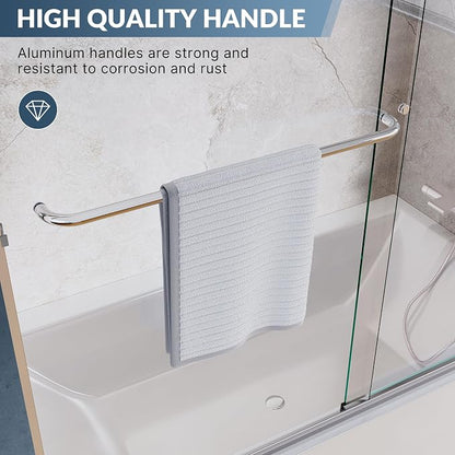 SUNNY SHOWER Bathtub Shower Door 60" W x 62" H Semi-Frameless Double Sliding Design Shower Tub Door 1/4" Clear Glass Panel, Chrome Finish
