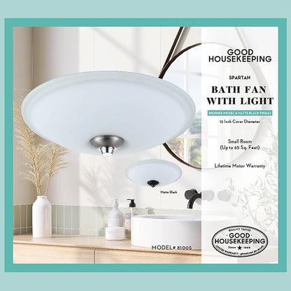 Good Housekeeping (81005) Spartan 70 CFM 2.0 Sones Decorative Bathroom Ventilation Exhaust Fan with Light (2 Finials Included)