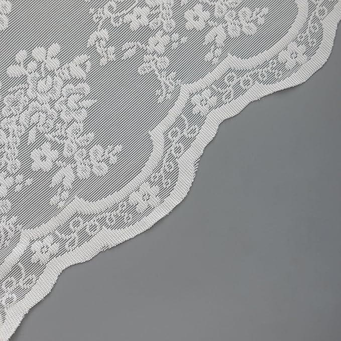 TUDECO Ivory Lace Stall Shower Curtains for Narrow Bathroom, 36''W x 72''L | 36 Shower Curtain, Vintage Flora, Brightens Space, Gentle Privacy,Scalloped Edges, Attached Valance, Reinforced Holes