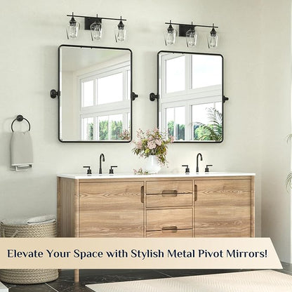 Keonjinn 24x30 Inch Black Povit Mirror for Bathroom, Tilt Mirror | Tenmpered Glass, Rectangle, Adjustable Bathroom Mirrors for Over Sink, Farmhouse, Metal Framed, Horizontal/Vertical