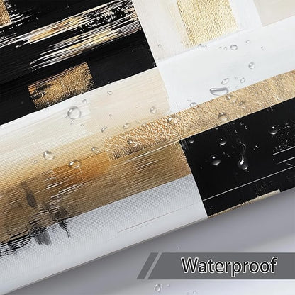 Black and Gold Abstract Shower Curtain, Boho Modern Art Aesthetic Oil Painting Shower Curtain Set, Brown Beige Neutral Artistic Fabric Shower Curtains for Bathroom with 12PCS Hooks 72X72IN