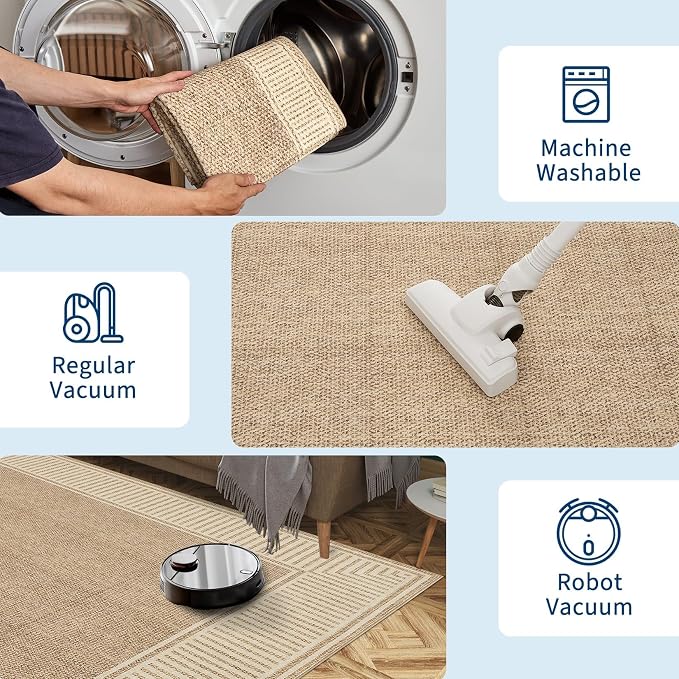 Garvee 2x6 Runner Rug Washable Hallway Runner Rug Non Slip Carpet Jute | Foldable Non-Shedding Bordered Design Entryway Rugs Low Pile Stain-Resistant Indoor Soft Rugs for Laundry Kitchen Bathroom