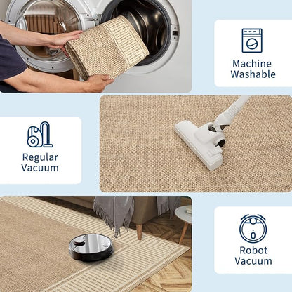 Garvee 2x6 Runner Rug Washable Hallway Runner Rug Non Slip Carpet Jute | Foldable Non-Shedding Bordered Design Entryway Rugs Low Pile Stain-Resistant Indoor Soft Rugs for Laundry Kitchen Bathroom