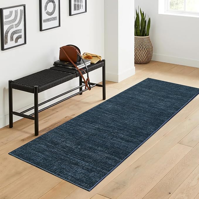 Garvee Kitchen Runner Rugs Non Skid Washable 2x6 Rugs for Entryway, Navy | Modern Solid Color Non Shedding Stain Resistant Neutral Low Pile Soft Foldable Rug for Bathroom Hallway Bedroom