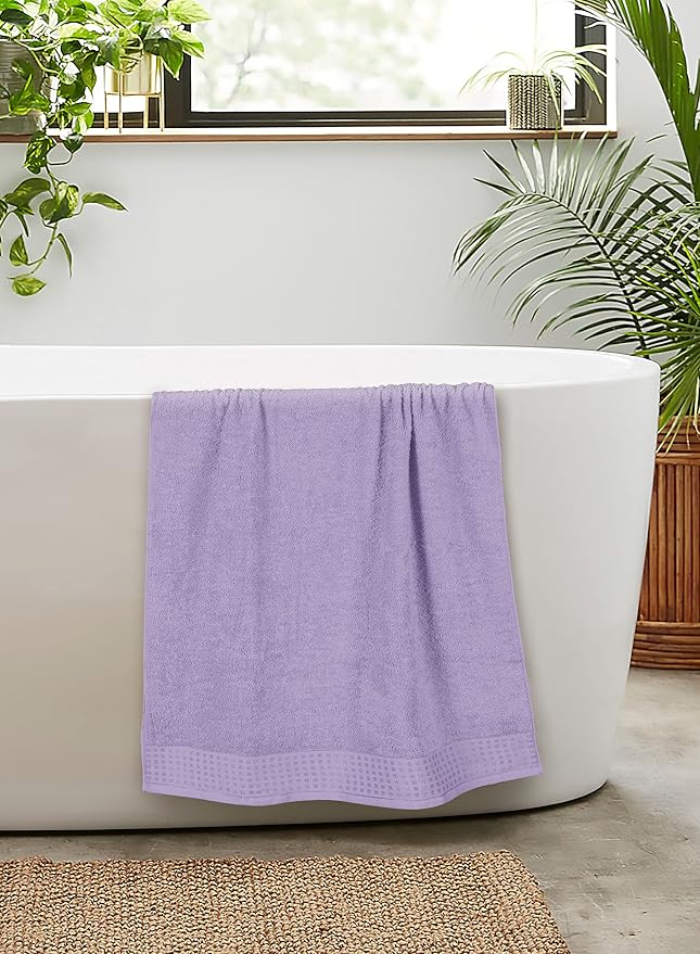 GLAMBURG 100% Cotton 2 Pack Oversized Bath Towel Set 28x55 Inches, Ultra Soft Highly Absorbant Compact Quickdry & Lightweight Large Bath Towels, Ideal for Gym Travel Camp Pool - Purple