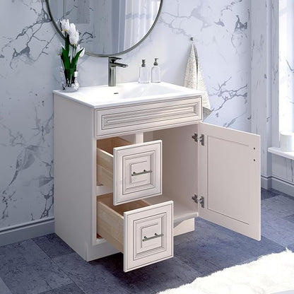 30" Shaker Bathroom Vanity Sink Base with Drawers (Ready-to-Assemble) (Antique White Vanity Base)