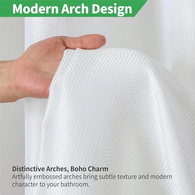 eachope No Hook Boho Arch Shower Curtain with Snap-in Liner Set,71x80,White | 230GSM Thick Fabric,Easy to Install,Sheer Window,Magnetic Weighted Hem,Waterproof & Machine Washable,for Bathroom,Hotel