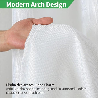 eachope No Hook Boho Arch Shower Curtain with Snap-in Liner Set,71x74,White | 230GSM Thick Fabric,Easy to Install,Sheer Window,Magnetic Weighted Hem,Waterproof & Machine Washable,for Bathroom,Hotel