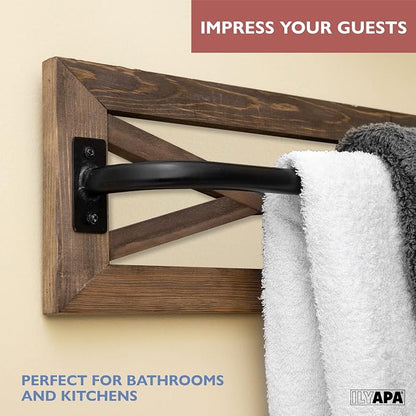 Ilyapa Towel Bar, TP Holder & Towel Ring Set, Barnwood Wood, Black Metal | Bar Accents, Wall Mounted Design, Farmhouse Bathroom Décor, Includes Mounting Hardware