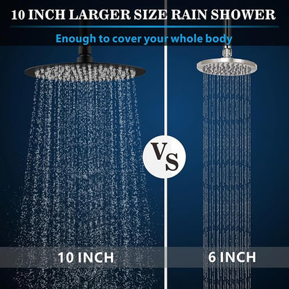 Voolan Rain Shower Head, High Pressure High Flow All Metal Rainfall Shower Head, Ultra-Thin Design-Pressure Boosting, Universal Wall and Ceiling Mount (10 Inch, Black)