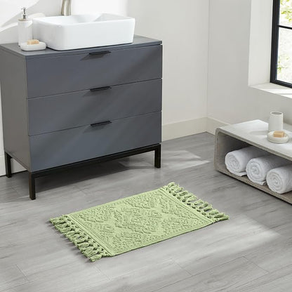 Jean Pierre - Ricardo Bath Mat, Woven Fringe Bathroom Rugs, 100% Cotton, Premium Bathroom Decor - Measures 21" x 41" - Sage Green
