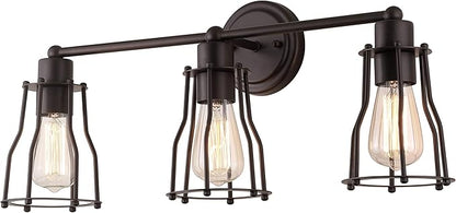 JONATHAN Y 24" Oil Rubbed Bronze Modern Industrial Metal Vanity Light, Bathroom Sconce for Mirror, Reversible 3-Light Wall Lamp with Metal Cage Shade for Hallway, LED Bulb Included (JYL7421A)