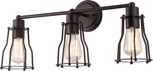 JONATHAN Y 24" Oil Rubbed Bronze Modern Industrial Metal Vanity Light, Bathroom Sconce for Mirror, Reversible 3-Light Wall Lamp with Metal Cage Shade for Hallway, LED Bulb Included (JYL7421A)