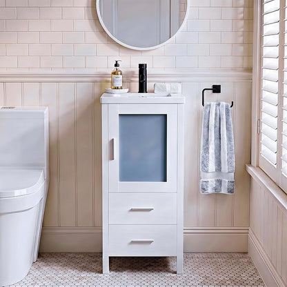 wonline 16 inch Bathroom Vanity Set with Sink, Faucet & Pop Up Drain | Space-saving design for small bathrooms, apartments, powder rooms and other compact spaces