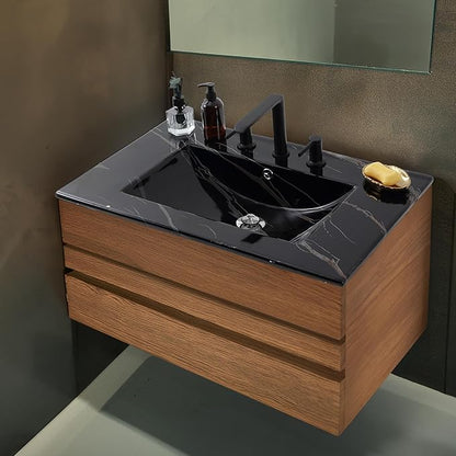JONATHAN Y SNK1002D Ancillary 3-Hole 30 in. W x 18.25 in. D Classic Contemporary Rectangular Ceramic Single Sink Basin Vanity Top, Black Marble Effect