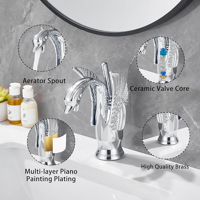 Chrome Bathroom Faucet Swan Shape Single Handle One Hole Bathroom Vanity Faucet Basin Tap Deck Mount Lavatory